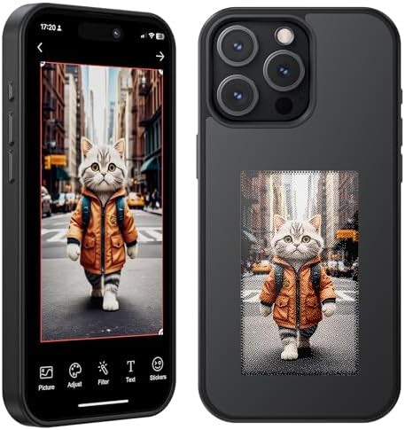 Smart Ink Phone Case, smart NFC Ink Screen phone case Compatible with iPhone 15 Pro Max,Four Color Display AI phone case-Black