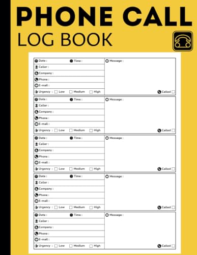 Phone Call Log Book: Simple Large Business Call Log book and Voicemail Recording Notebook for Office with Notes
