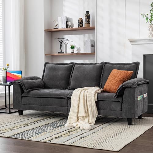 TYBOATLE Modern Couch, Tufted Upholstered 3 Seater Sofa with Extra Deep Seats, Comfy Chenille Couches with USB Charging Ports, Sleeper Sofas for Living Room, Apartment, Office (Dark Gray)