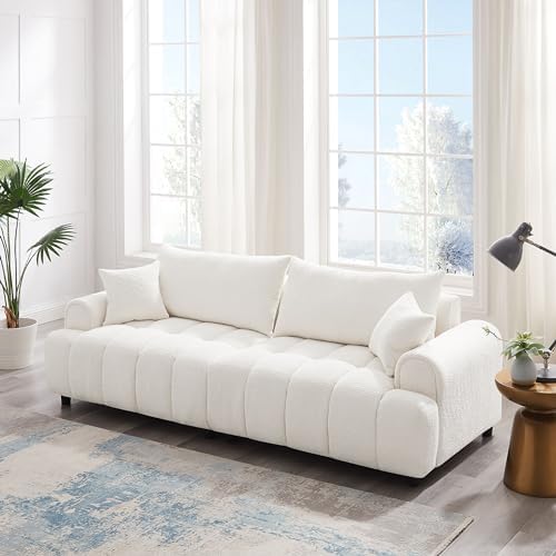 91'' Extra Large Loveseat Sofa, Modern Boucle Fabric Couch Sofa, Available for 4 Persons, Suitable for Living Room and Bedroom with Small Space, White