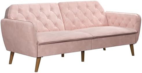 Novogratz Tallulah Memory Foam Futon, Convertible Couch, Pink Velvet