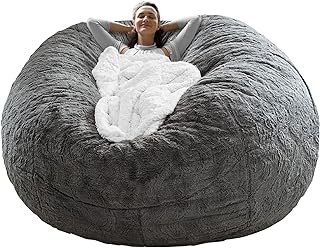 RAINBEAN Bean Bag Chair Cover(it was only a Cover, not a Full Bean Bag), Big Round Soft Fluffy PV Velvet Sofa Bed Cover, Living Room Furniture, Lazy Sofa Bed Cover,5ft dark grey(Cover only,No Filler).