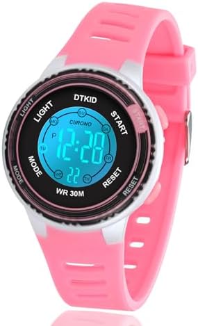 DTKID Digital kids Watch,waterproof 3ATM,Easy to Read,7 Color Lights,Time Teaching Watch for Boys,Soft Band Wrist Watch for Girls Boys