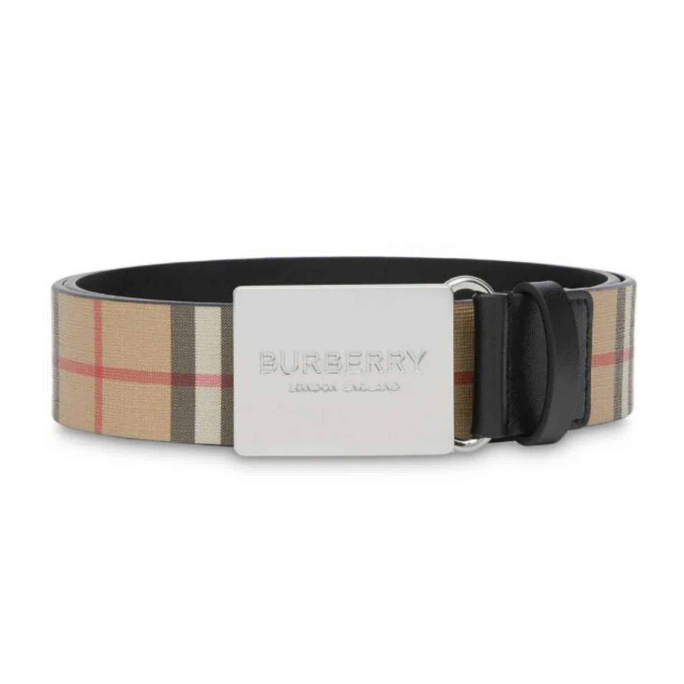 BURBERRY PLAQUE BUCKLE VINTAGE CHECK E-CANVAS BELT – B23