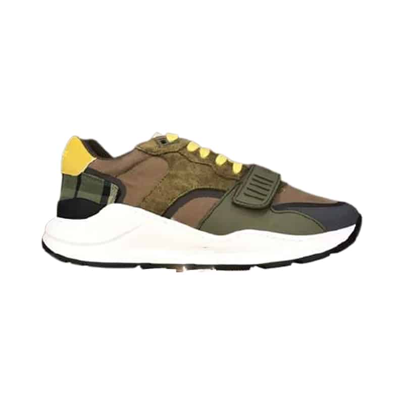 BURBERRY CHECK LACE-UP SNEAKERS IN MOSS GREEN – BBR094