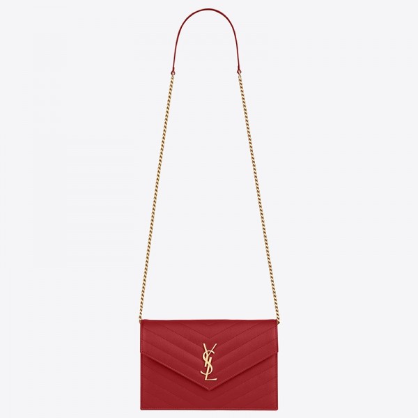 Saint Laurent WOC Envelope Chain Wallet In Red Leather